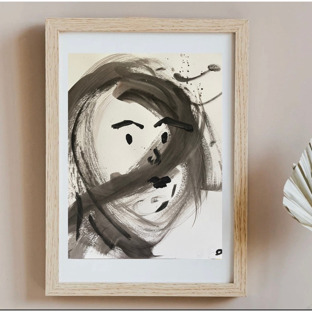 OMAN Original Abstract Portrait Ink Painting 11x14 Contemporary Fine Art Paper